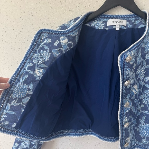 10‎ Crosby Derek Lam Aster Quilted Jacket 10 Blue Floral Crochet Coastal Prep - Picture 7 of 11